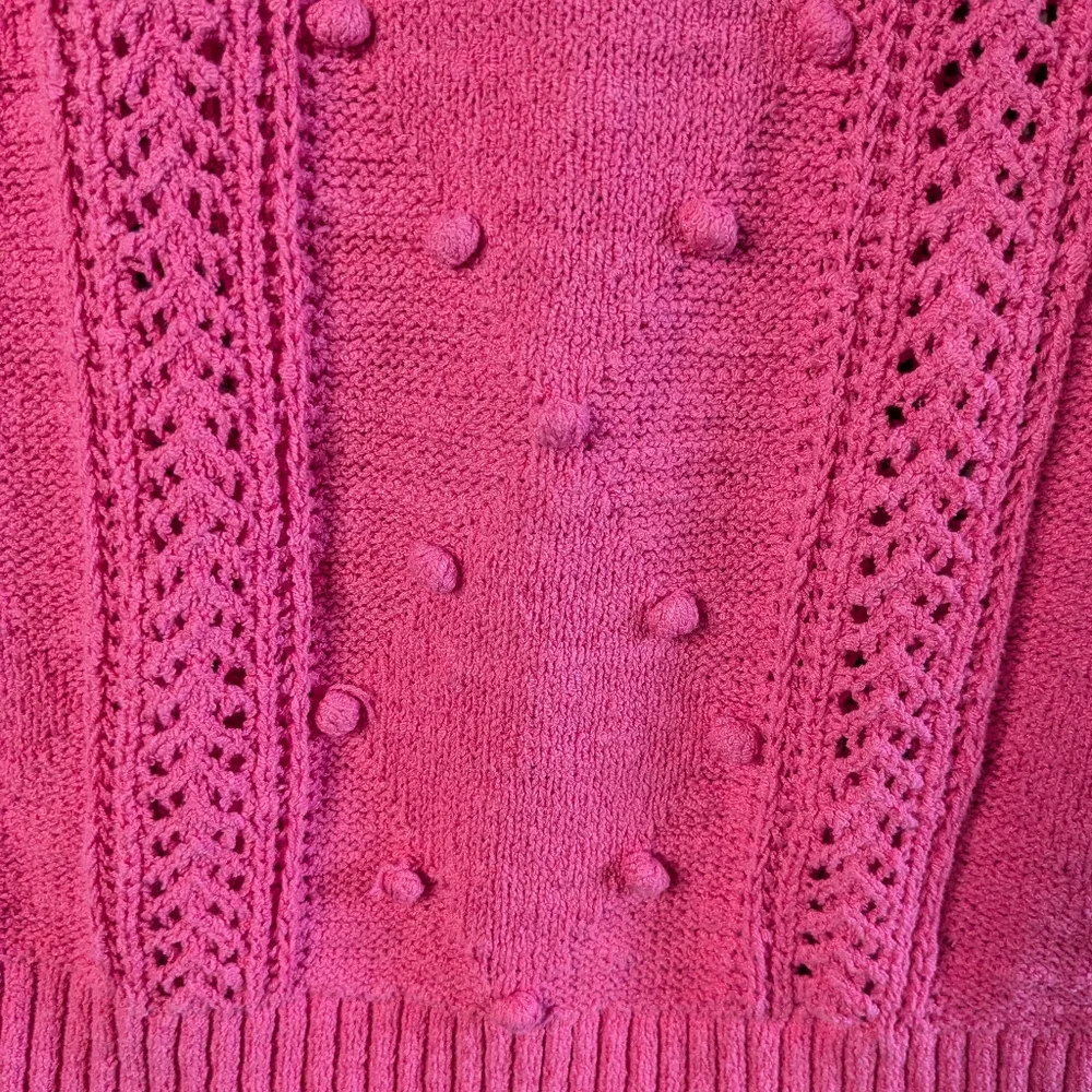 J. Crew Knit Crochet Sweater L Short Sleeve Pink L Knot Detail Excellent Barbie